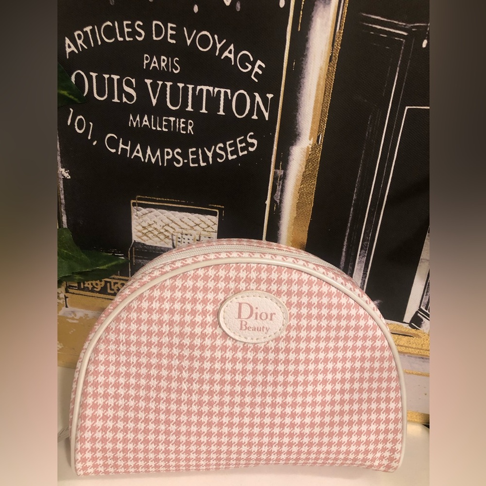 Authentic DIOR Vintage Cosmetic Bag Pink & White Houndstooth (NWOT)